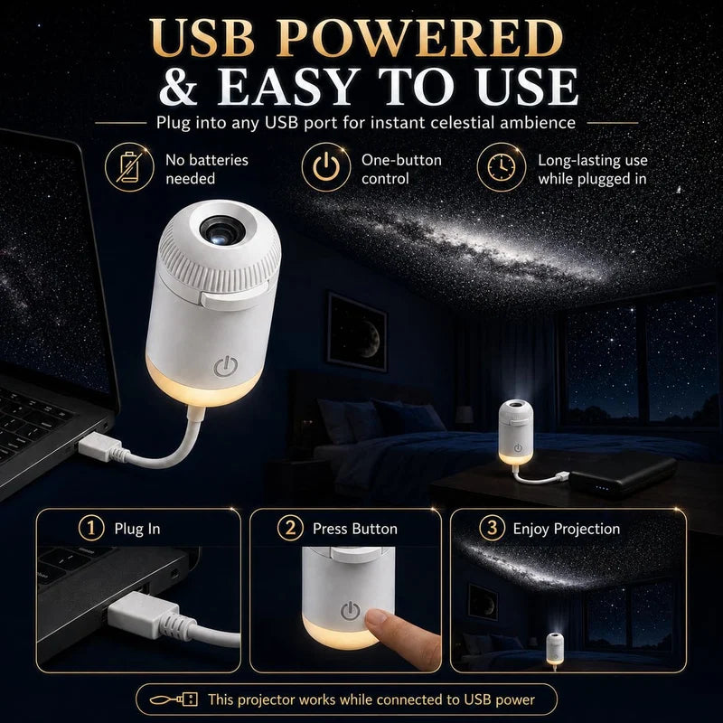 مصباح جهاز عرض سماء مرصعة بالنجوم صغير USB – إضاءة ليلية مجرية LED